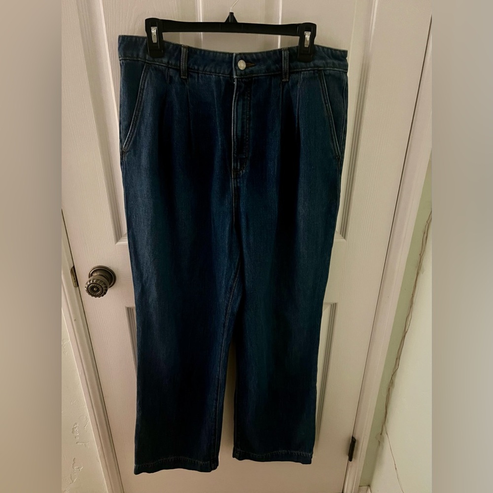 LOFT Dark Blue Denim Jeans with Pleats in Front Size 12